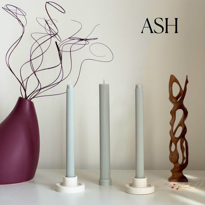 Ribbed Soy Wax Taper Candle: Handmade Unscented Pillar