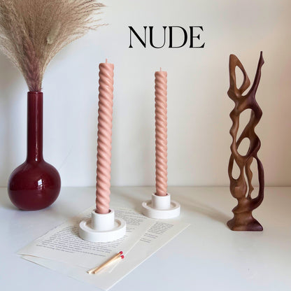 Tall Twisted Soy Wax Taper Candle: Handmade Pastel Decor