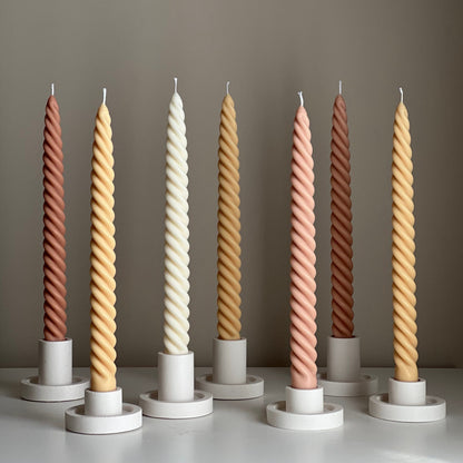 Tall Twisted Soy Wax Taper Candle: Handmade Pastel Decor