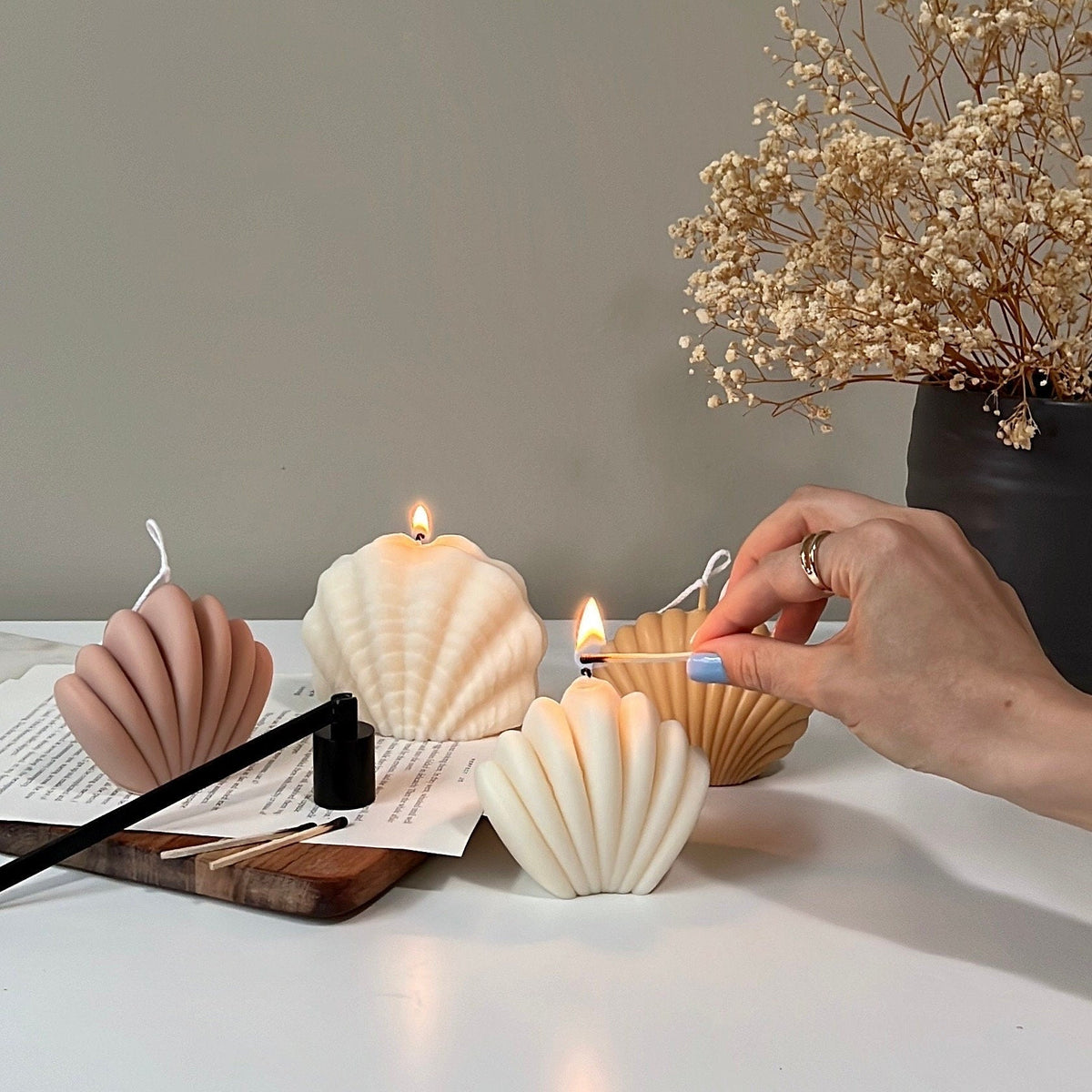 Grande bougie en cire de soja en forme de coquille | Décoration d'intérieur