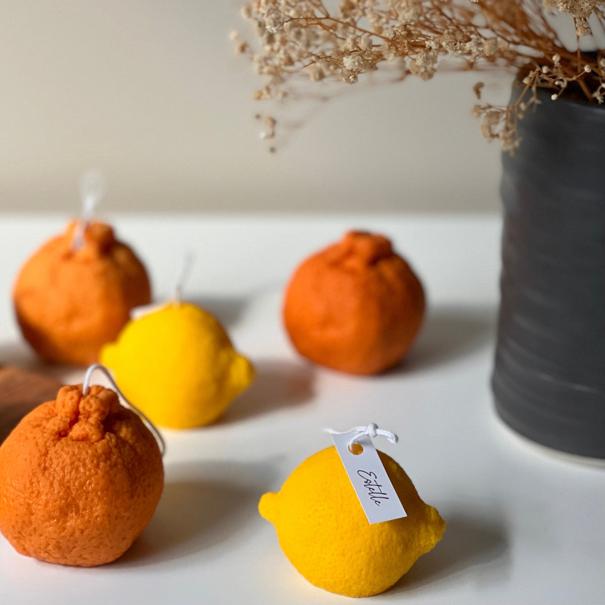 Lot de bougies en forme d'orange : Cire de soja végétalienne Décoration minimaliste