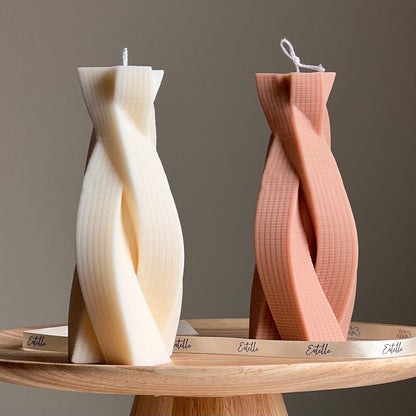 Twisted Rope Soy Pillar Candle: Sculptural Home Decor