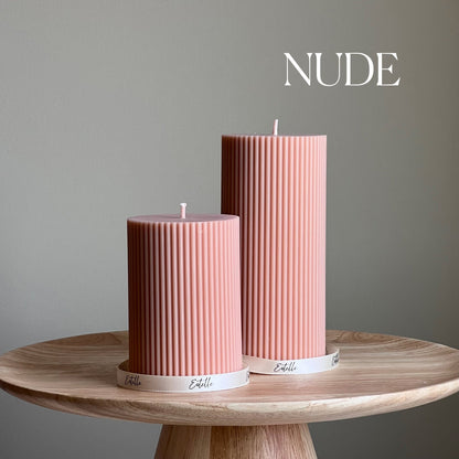 Soy Wax Ribbed Pillar Candle Set | Unscented, Decorative