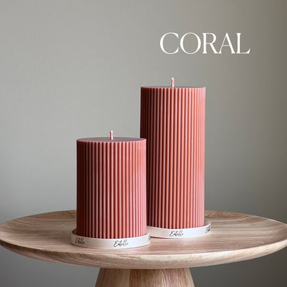 Soy Wax Ribbed Pillar Candle Set | Unscented, Decorative