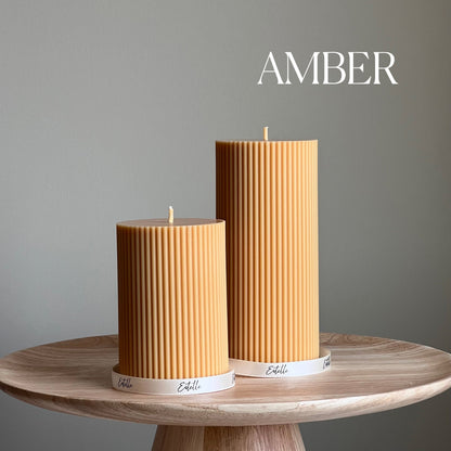 Soy Wax Ribbed Pillar Candle Set | Unscented, Decorative