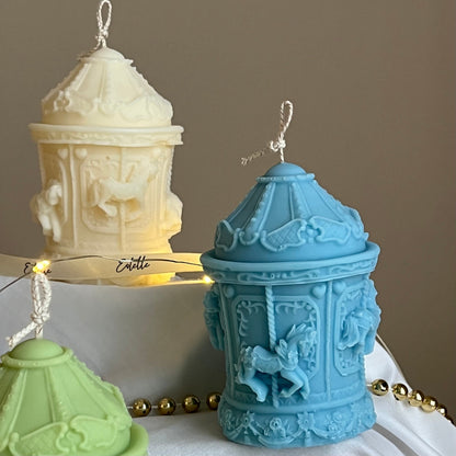 Hand Poured Christmas Carousel Soy Candle: Festive Decor