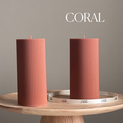 Handmade Ribbed Pillar Soy Wax Candle | Unscented Decorative Candle