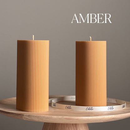 Handmade Ribbed Pillar Soy Wax Candle | Unscented Decorative Candle