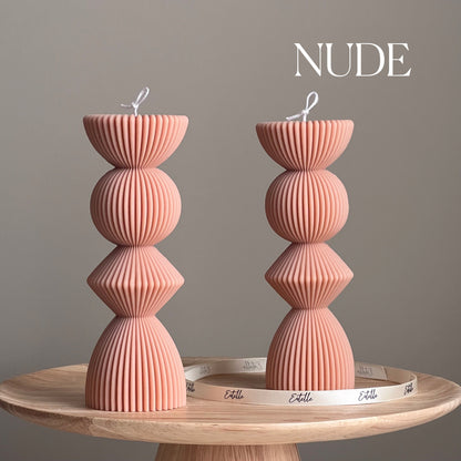 Geometric Ribbed Pillar Candle | Soy Wax, Home Decor