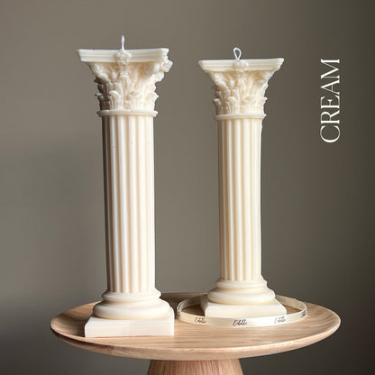 Grande Bougie Colonne Grecque : Cire de Soja Faite Main, Cadeau Décoration Maison