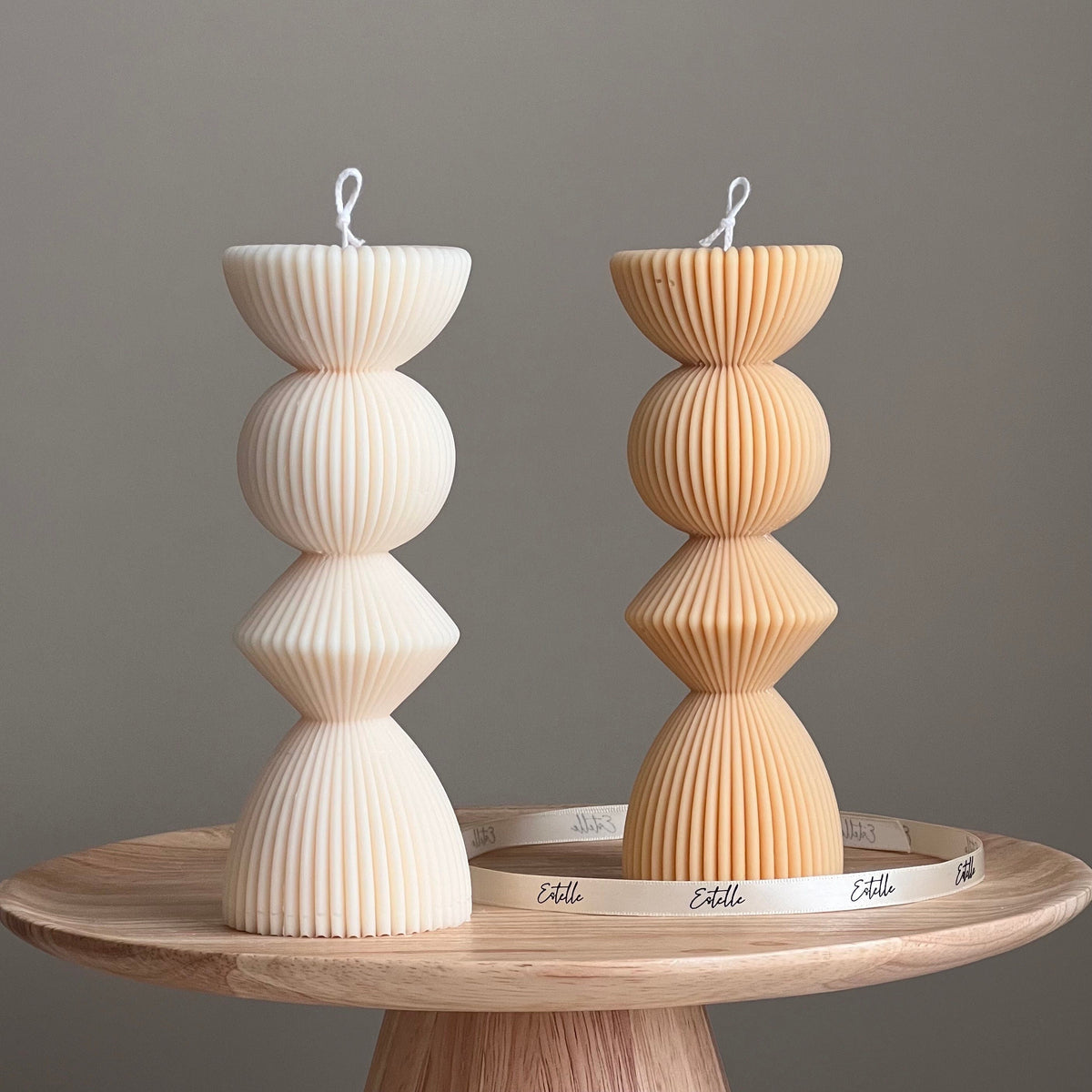 Geometric Ribbed Pillar Candle | Soy Wax, Home Decor