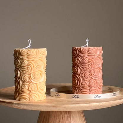 Bougie pilier rose en cire de soja faite main | Bougie décorative sans parfum