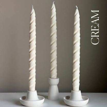 Tall Twisted Soy Wax Taper Candle: Handmade Pastel Decor