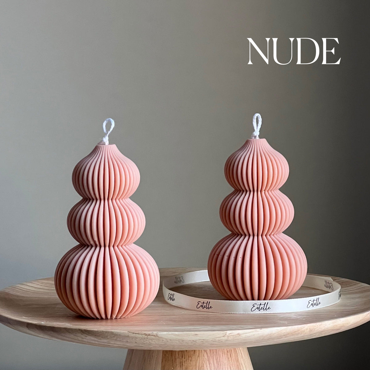 Ribbed Wavy Pillar Candle: Sculptural Soy Candle, Custom Color & Scent