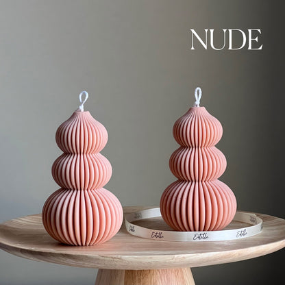 Ribbed Wavy Pillar Candle: Sculptural Soy Candle, Custom Color & Scent