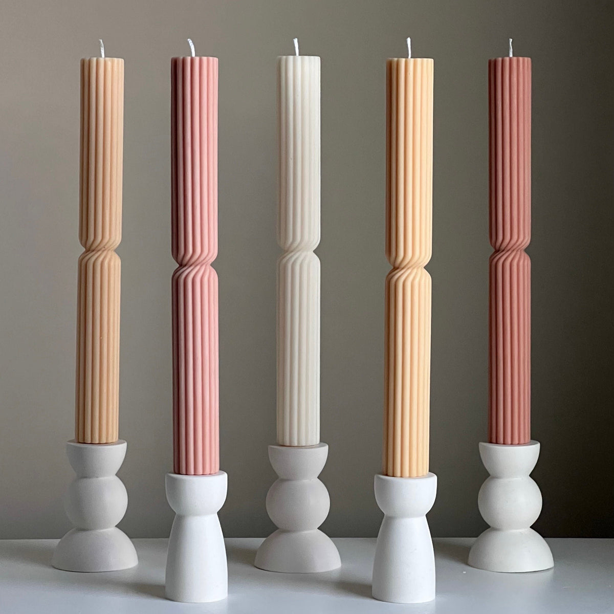Tall Ribbed Twisted Taper Candle: Handmade Soy Dinner Candle