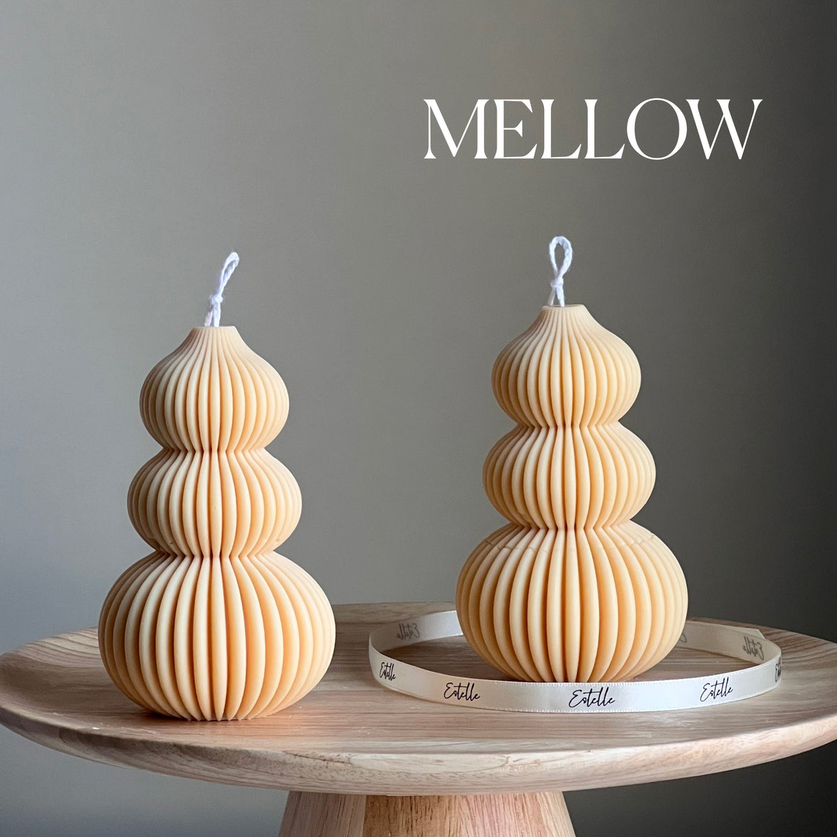 Ribbed Wavy Pillar Candle: Sculptural Soy Candle, Custom Color & Scent