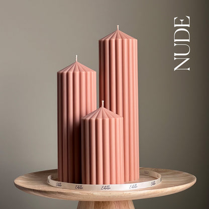 Trio de bougies piliers côtelées | Cire de soja végétalienne, Décoration esthétique