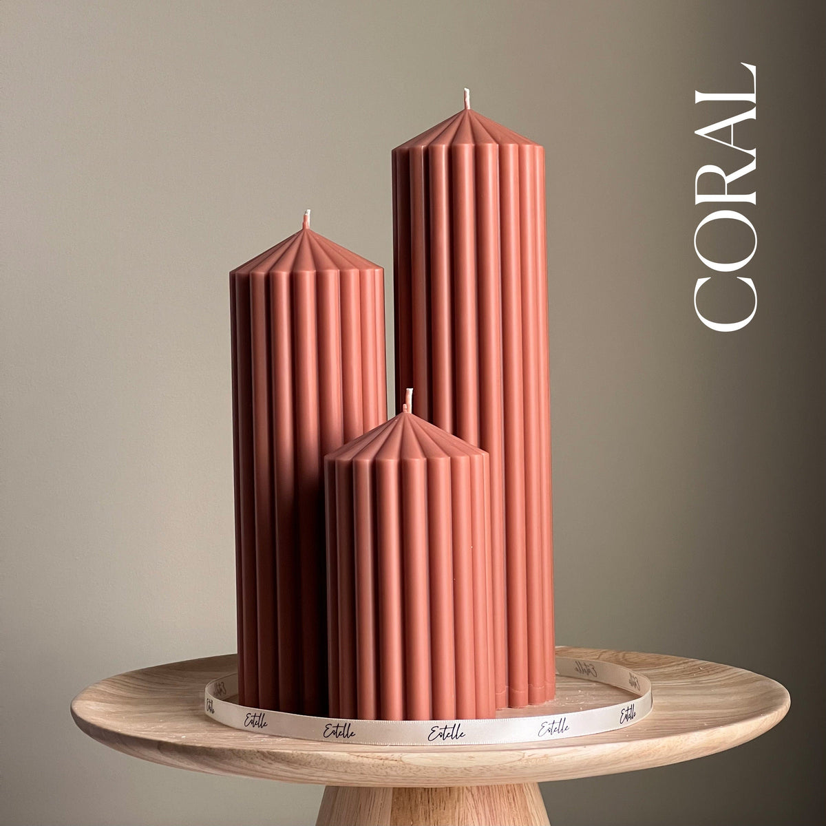 Trio de bougies piliers côtelées | Cire de soja végétalienne, Décoration esthétique