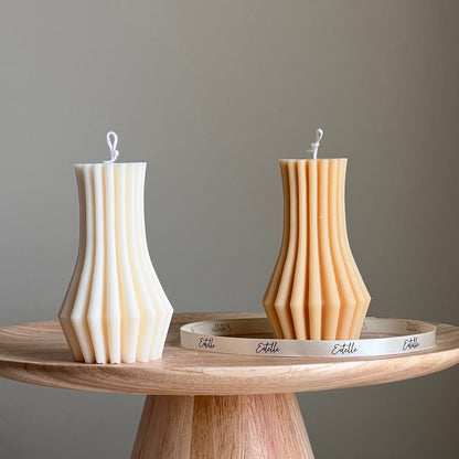 Ribbed Soy Pillar Candle: Sculptural Home Decor