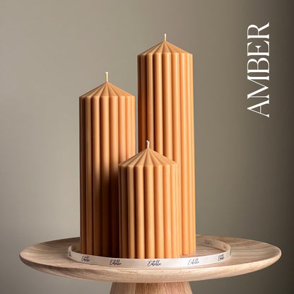 Trio de bougies piliers côtelées | Cire de soja végétalienne, Décoration esthétique