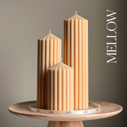 Trio de bougies piliers côtelées | Cire de soja végétalienne, Décoration esthétique