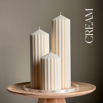 Trio de bougies piliers côtelées | Cire de soja végétalienne, Décoration esthétique