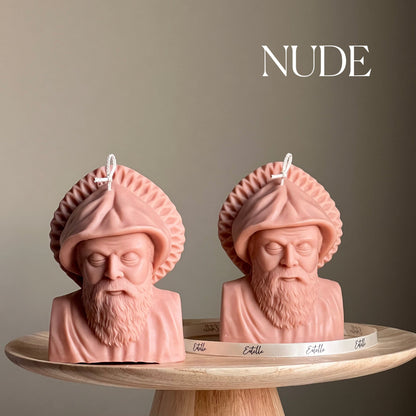 Saint Charbel Bust Candle: Sculptural Soy Wax Pillar
