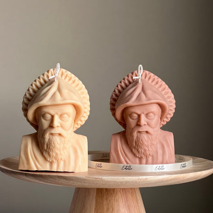 Saint Charbel Bust Candle: Sculptural Soy Wax Pillar