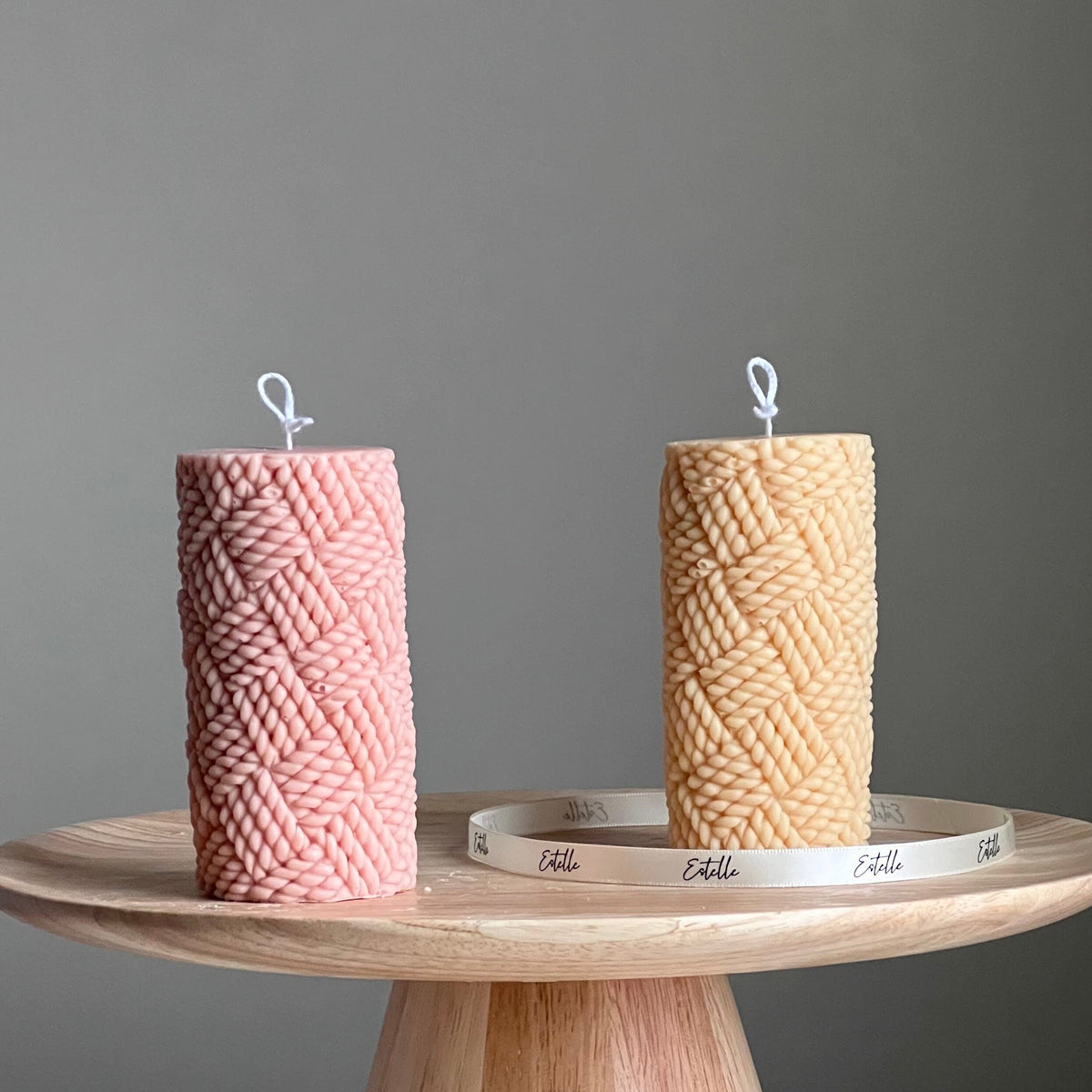 Knitted Soy Pillar Candle | Sculptural Home Decor