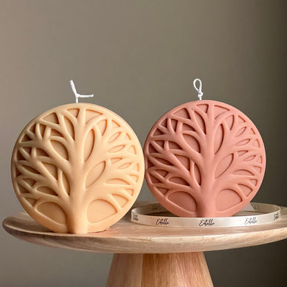 Handmade Round Tree Medallion Candle | Decorative Pillar Candle