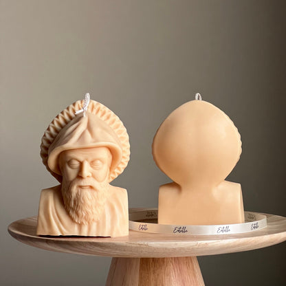 Saint Charbel Bust Candle: Sculptural Soy Wax Pillar