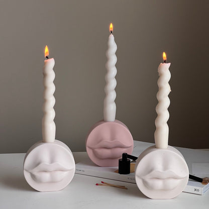 Lips Jesmonite Candlestick Holder: Handmade Wedding Decor
