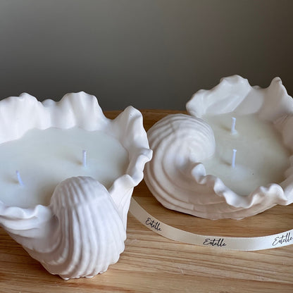 Bougie Coquillage en Cire de Soja | Récipient en Jesmonite, Faite à la Main
