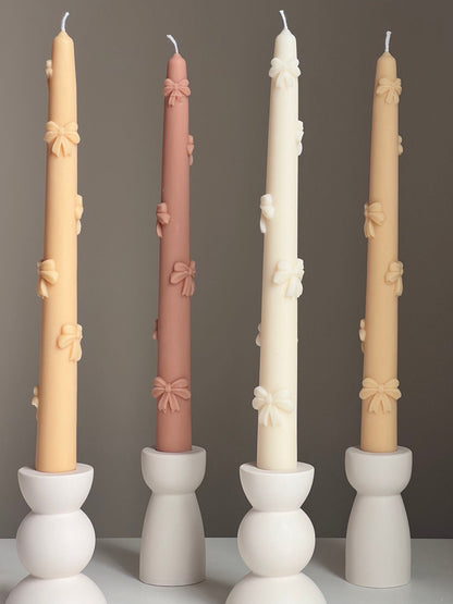 Handmade Soy Wax Taper Candle: Ribbon Decor, Dinner Centerpiece