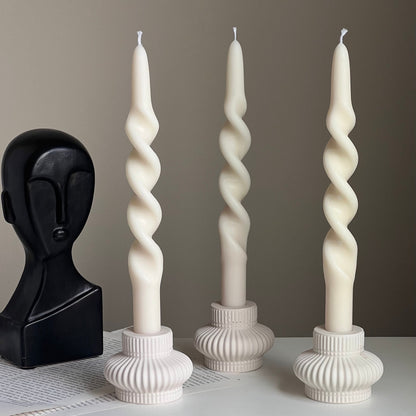 Ribbed Jesmonite Candlestick Holder: Minimalist Table Decor