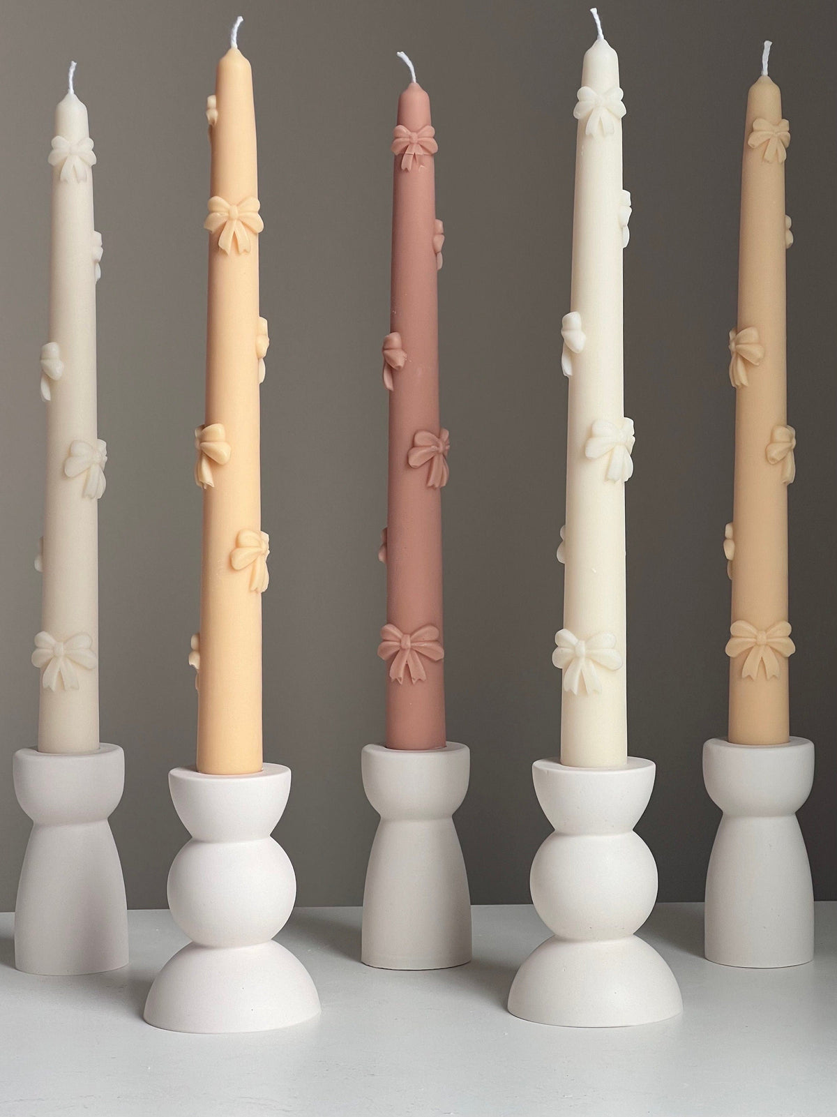 Handmade Soy Wax Taper Candle: Ribbon Decor, Dinner Centerpiece