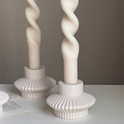 Ribbed Jesmonite Taper Candle Holder: Minimalist Table Decor