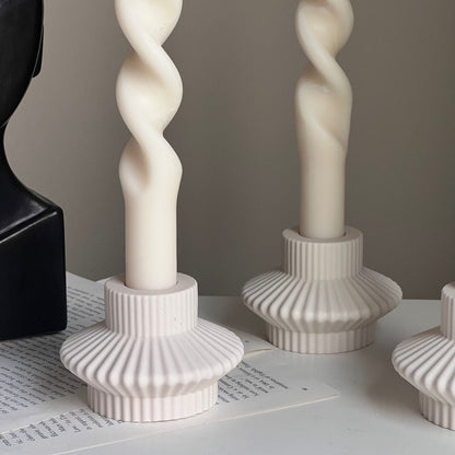 Ribbed Jesmonite Taper Candle Holder: Minimalist Table Decor