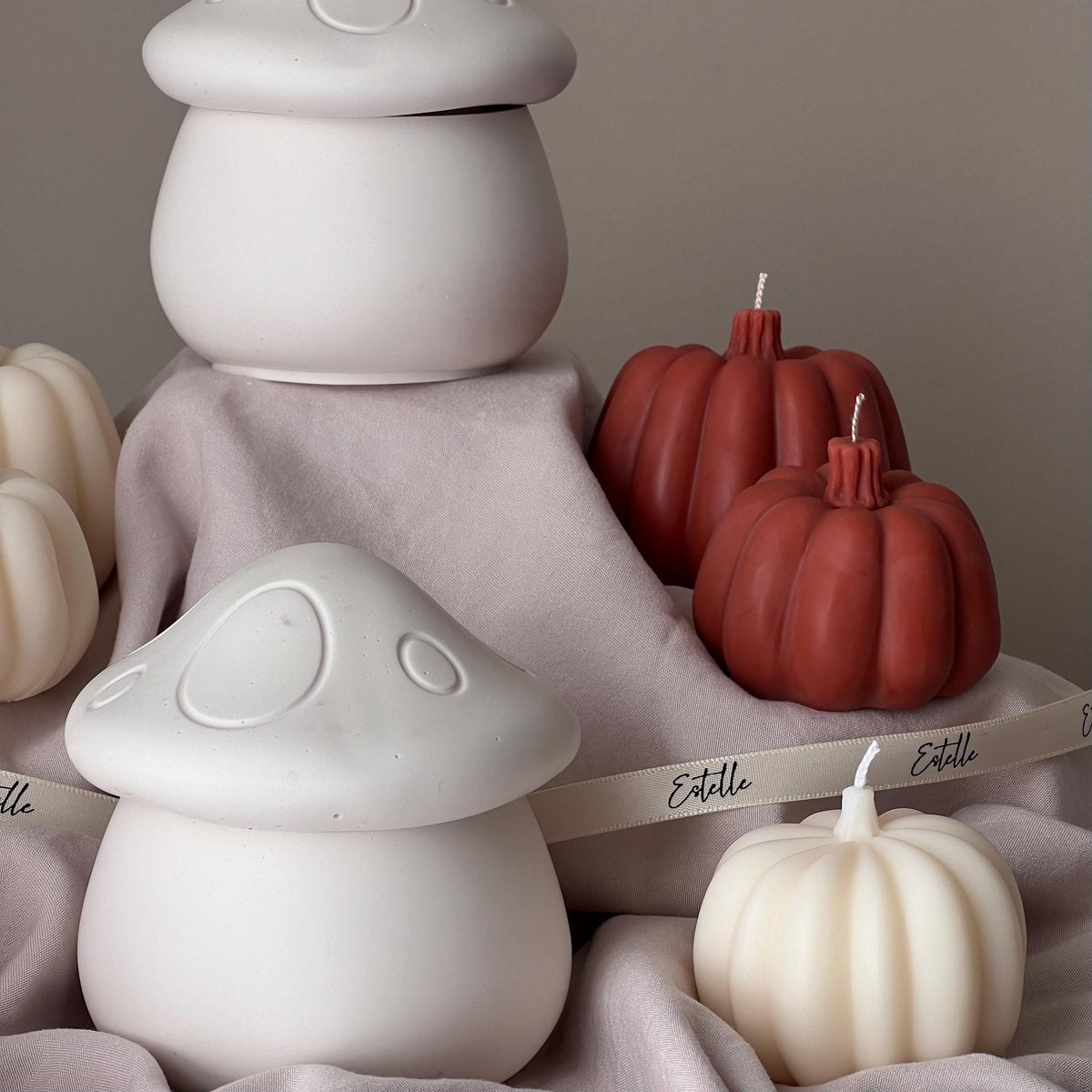 Mushroom Jar Soy Wax Candle: Handmade Jesmonite Vessel, Autumn Scent