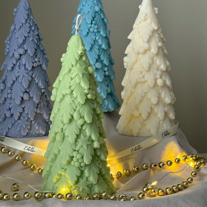 Grande bougie sapin de Noël : Décoration festive en cire de soja coulée à la main