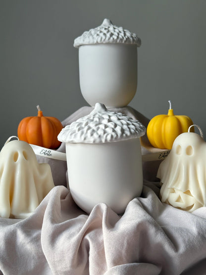 Acorn Jar Soy Wax Candle: Handmade Jesmonite Vessel, Autumn Scent