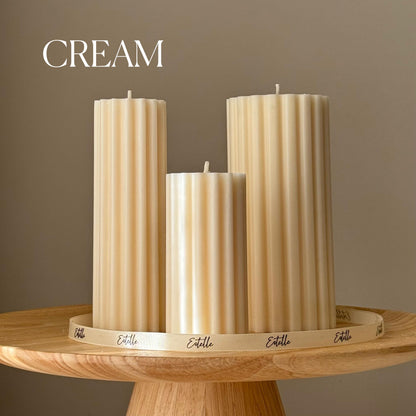 Hand Poured Soy Ribbed Pillar Candle Trio: Sculptural Art