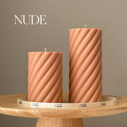 Handmade Swirl Soy Pillar Candle Duo: Sculptural Home Decor