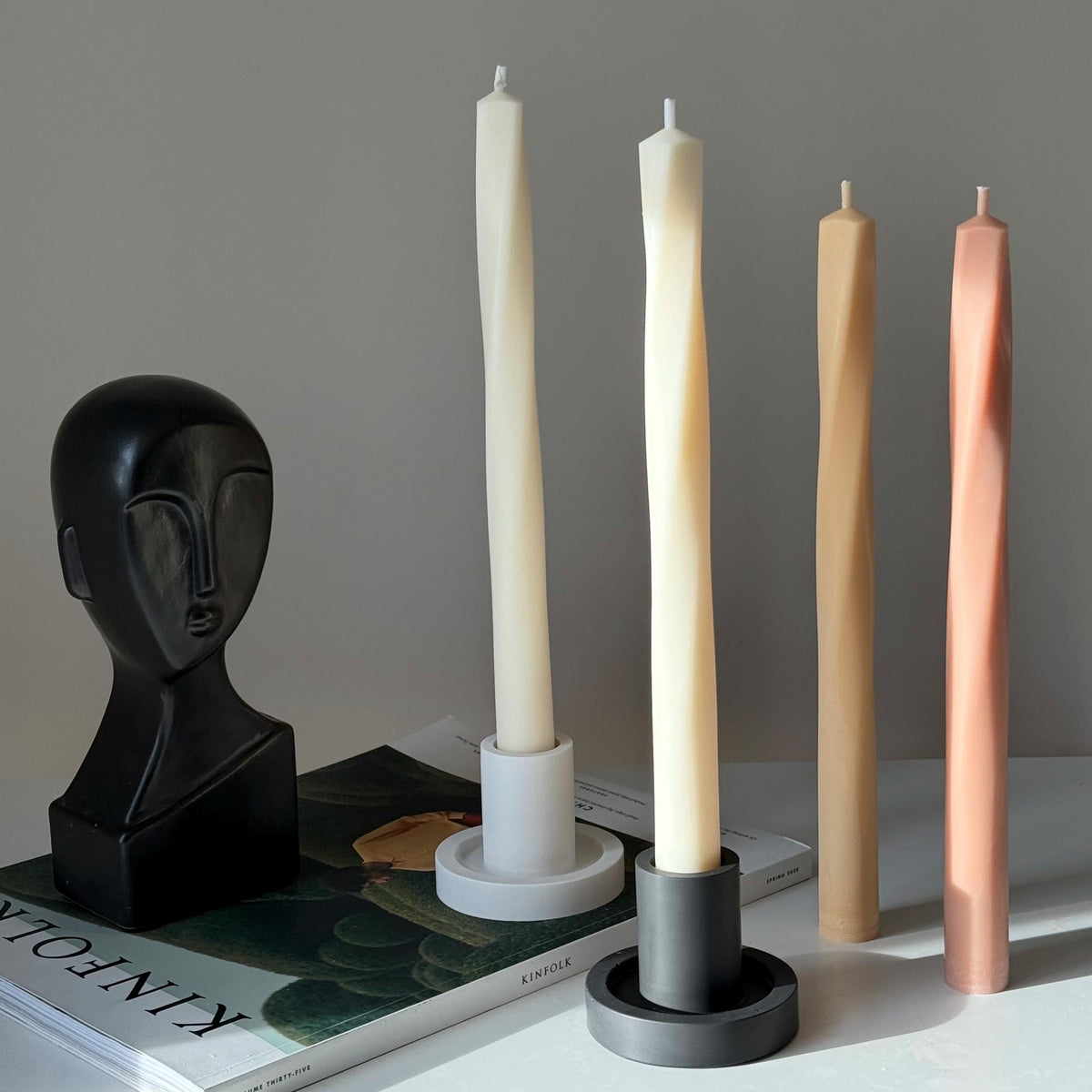 Greko Column Soy Wax Candle: Thin Swirl Taper, Decorative Candle