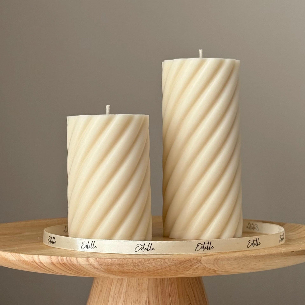 Handmade Swirl Soy Pillar Candle Duo: Sculptural Home Decor