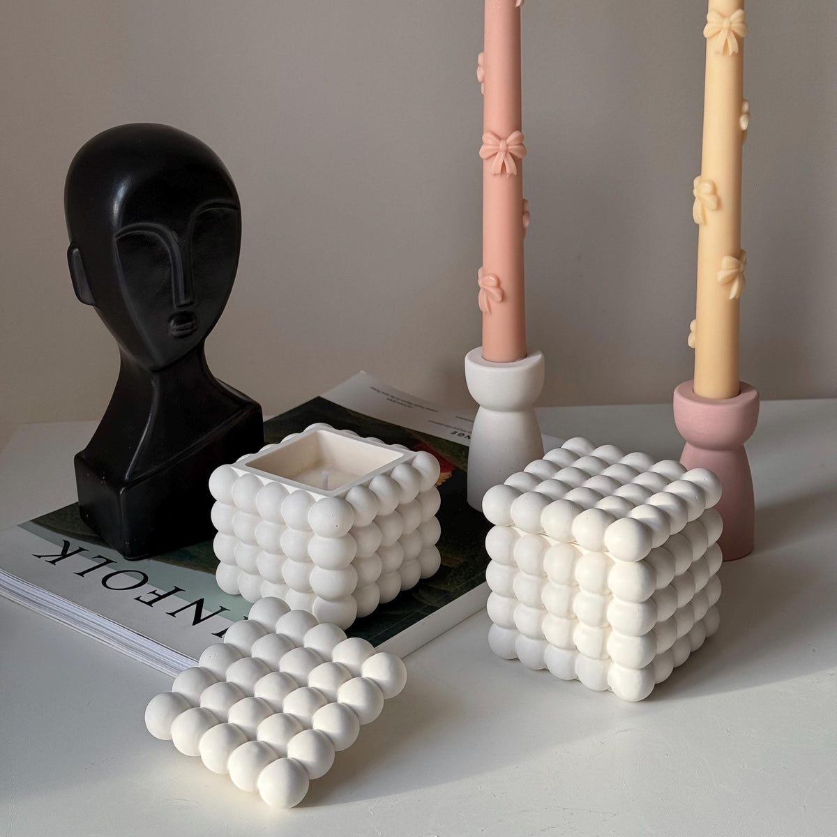 Bougie en cire de soja Bubble Jar | Récipient en Jesmonite, Faite à la main