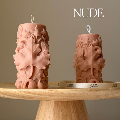 Handmade Maple Leaf Soy Pillar Candle: Home Decor Gift