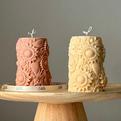 Handmade Sunflower Soy Pillar Candle: Home Decor Gift