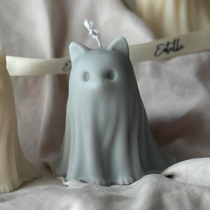 Bougie chat fantôme d'Halloween : cadeau animal en cire de soja faite à la main